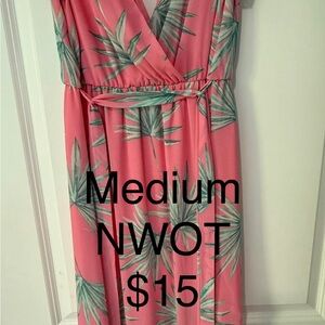 Pink Tropical Print Dress